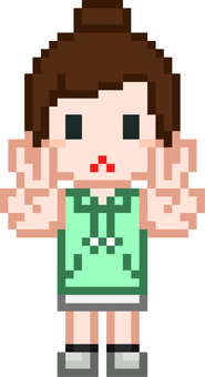 ドット絵のダブルピースする女性です。 ドット絵,ダブルピース,シンプル,ピースサイン,vサイン,両手ポーズ,フォトポーズ,撮影,手ジェスチャー,ポジティブのイラスト素材