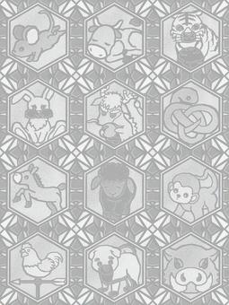 シームレスなモザイク　干支　　o  十二支,干支,動物,正月,年賀状,背景素材,バックグラウンド,モザイク,六角形,六角のイラスト素材