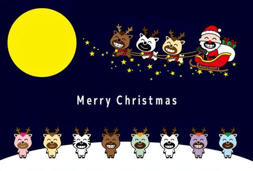 サンタとトナカイのクリスマス クリスマス,サンタクロース,トナカイ,そり,プレゼント,月,星,夜空,雪,冬のイラスト素材