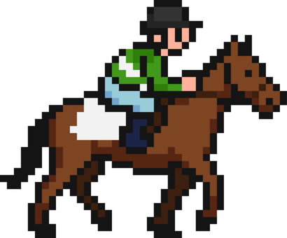 ドット絵の競馬の黒の騎手です。 ドット絵,競馬,騎手,馬,シンプル,競走馬,レース,ジョッキー,乗馬,競技のイラスト素材