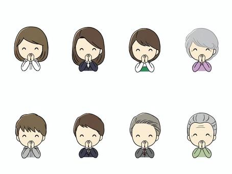 口をおさえる老若男女セット 口,おさえる,ふさぐ,両手,秘密,内緒,笑顔,表情,ニヤニヤ,老若男女のイラスト素材