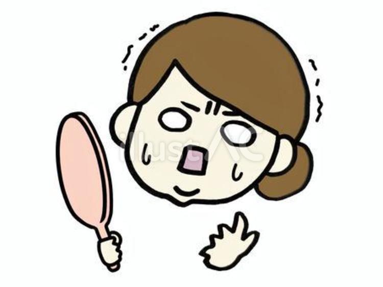 鏡を見て驚く二重あごの女性 二重あご,肥満,驚きのイラスト素材