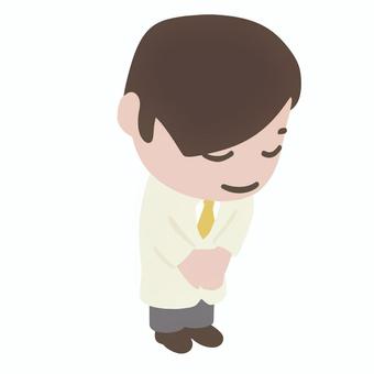 お辞儀する博士 博士,お辞儀,挨拶,感謝,礼儀,研究,学者,白衣,知識,科学のイラスト素材