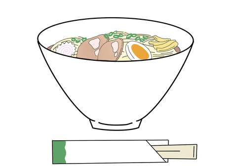 ラーメン味玉チャーシューのせ 食べ物,麺,ストレート麺,ラーメン,チャーシュー麺,醤油,豚骨,食事,昼食,夕食のイラスト素材