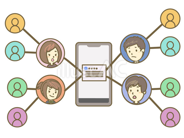 SNS　左右に拡散 スマホ,スマートフォン,snsのイラスト素材
