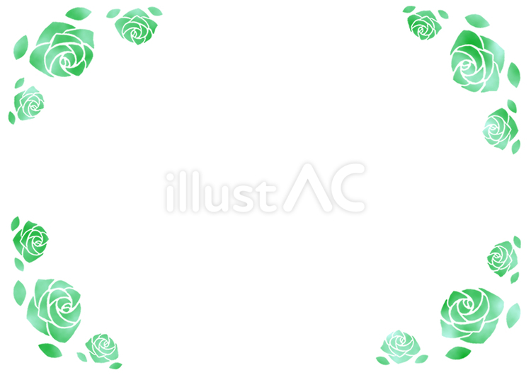 水彩風薔薇の緑のフレーム素材 薔薇,バラ,花のイラスト素材