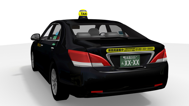 タクシー２（後面） タクシー,自動車,セダン,ハイヤー,空車,3dcg,リアル,賃走,代行,はたらくクルマのイラスト素材
