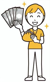  訪問看護師女性(黄)-208-全身 財布,訪問看護師,看護師,女性,医療,病院,介護,ナース,在宅看護,クリニックのイラスト素材