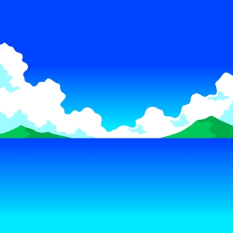 積乱雲 気象,雲,積乱雲,入道雲,海,島,青空,グラデーション,青色,蛍光色のイラスト素材