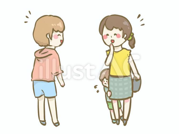 近隣住民と挨拶をする親子 挨拶,恥ずかしい,大人のイラスト素材