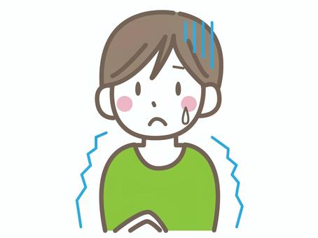 寒気のする男の子 寒気,寒い,怖い,汗,震える,子供,人物,男の子,かわいい,シンプルのイラスト素材
