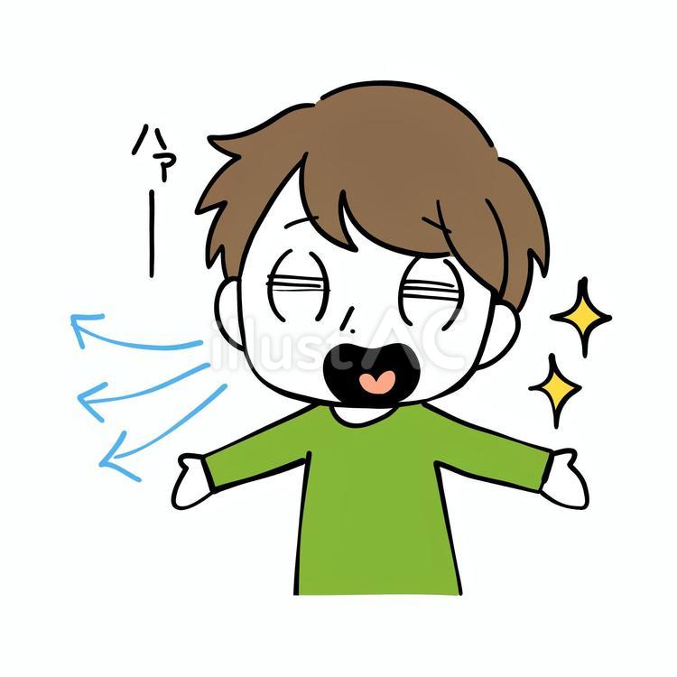 息を吐いている男性 深呼吸,吐く,休憩のイラスト素材