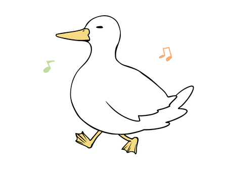 アヒルンルン アヒル,鳥,ごきげん,幸せ,ハッピー,音符,主線あり,ルンルン,ダジャレ,イメージのイラスト素材