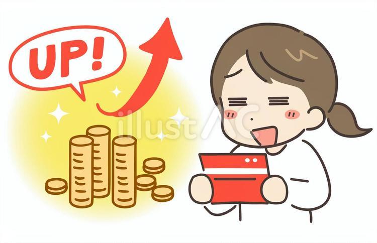 お金が増えて喜ぶ通帳を持った女性 女性,お金,通帳のイラスト素材