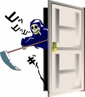 死神現れる 死神,現れる,ホラー,不吉,ドア,扉,洋風,入口,開く,音のイラスト素材