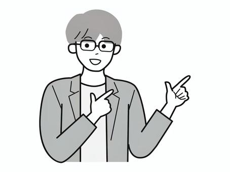 両手で指差しアピールの働く男性A/白黒 両手で指差しアピールの働く男性A/白黒 両手,指差し,アピール,男性,お父さん,会社員,アドバイザー,20代,30代,40代のイラスト素材