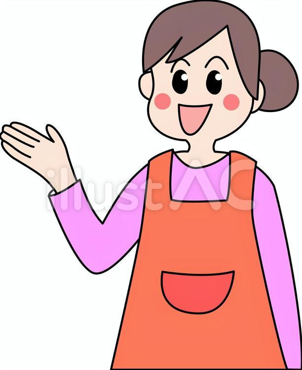 若い主婦　案内 かわいい,ほのぼの,エプロンのイラスト素材