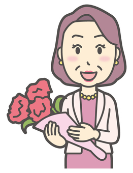  お金持ちマダム-011-バスト 花束,お祝い,おばさん,中年,女性,富裕層,マダム,裕福,お金持ち,ミセスのイラスト素材