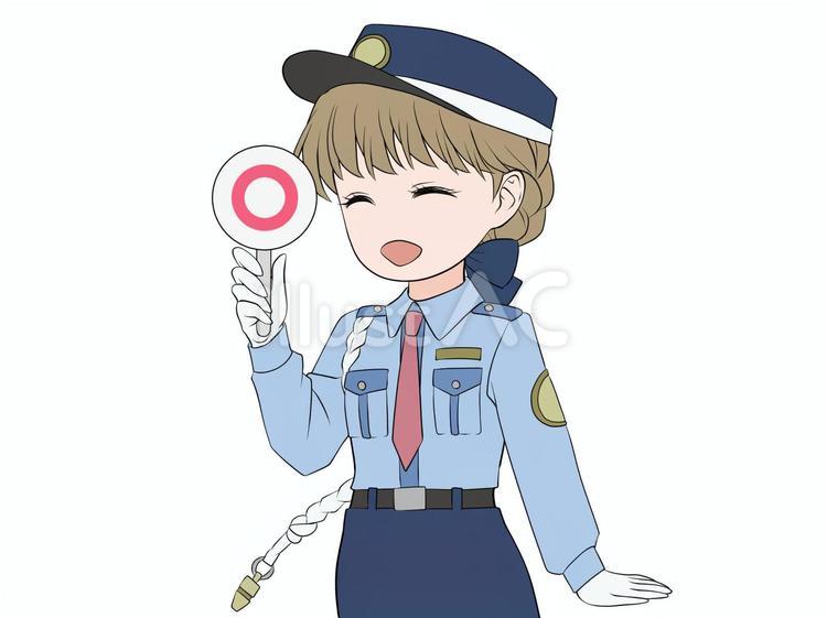 マルバツ棒を持つ笑顔の女性警備員 警備員,警備,笑顔のイラスト素材