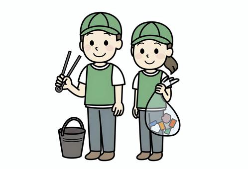 男女のゴミ拾いボランティア ゴミ拾い,ゴミ,清掃,奉仕,男女,活動,掃除,収集,人物,学生のイラスト素材