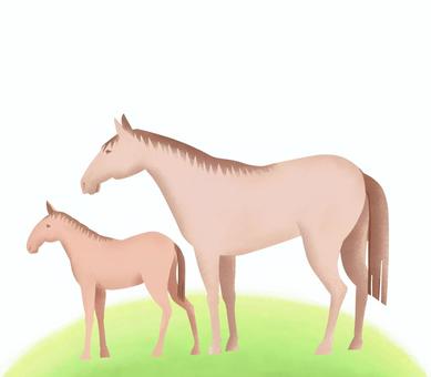 馬の親子　左横向き 馬,親子,横向き,茶色,草,午,年賀状のイラスト素材
