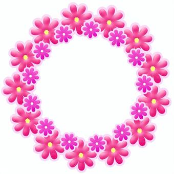 花の丸フレーム【ピンク】 花,フレーム,丸,飾り枠,ピンク,ガーリー,立体的,円型,アイコン,リングのイラスト素材