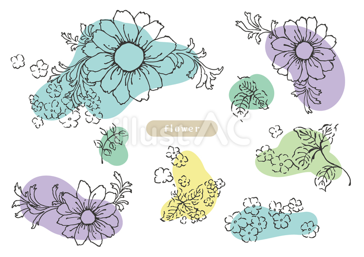 線画の花素材セット（ラフ着彩） 花,フラワー,線画のイラスト素材