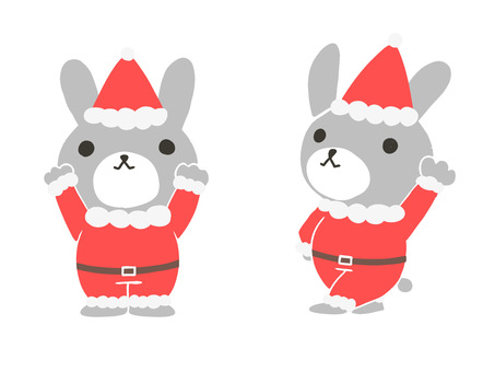 Full body illustration of a gray rabbit wearing Santa clothes, , JPG and PNG