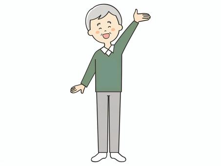 案内するおじいさん 案内するおじいさん 紹介,案内,説明,教える,紹介する,お知らせ,注目,誘導,元気,手を振るのイラスト素材