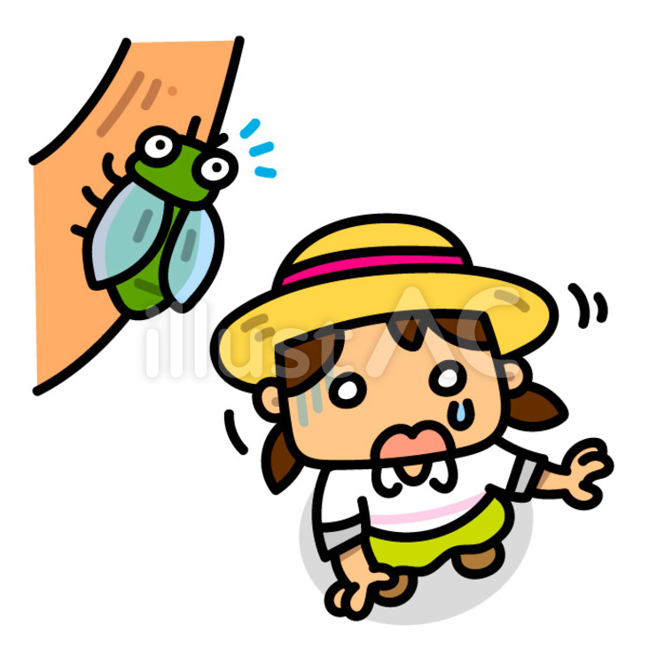 セミと虫を怖がる女の子のイラスト 昆虫,夏,虫のイラスト素材