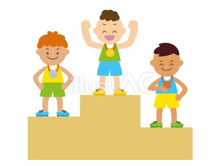 表彰される選手たち3人、線なしカラー 表彰台,表彰,優勝のイラスト素材