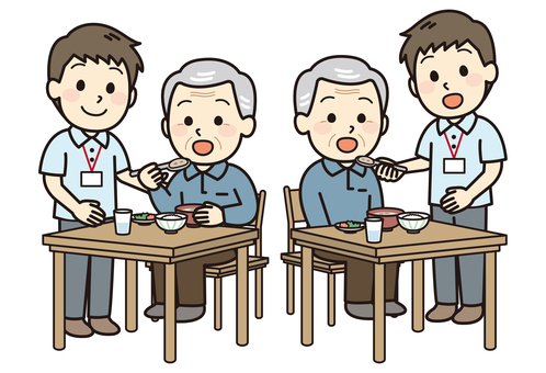 食事サポート 食事,シニア,ご飯,介護士,老人ホーム,訪問介護,男性,介護,食事介助,サポートのイラスト素材