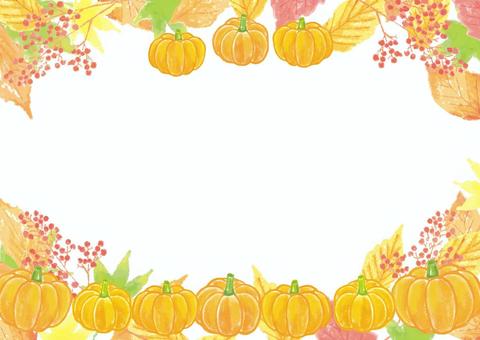 かぼちゃ_フレーム02 収穫,手描き,オレンジ,秋,ハロウィン,収穫の秋,実りの秋,秋の背景,秋のデザイン,秋のイラストのイラスト素材