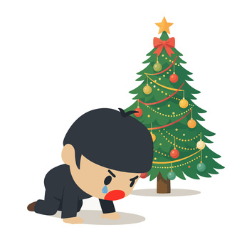 クリスマスに孤独で泣くビジネスマン クリスマス,孤独,ビジネスマン,会社員,男性,涙,号泣,悲しみ,落ち込む,孤独感のイラスト素材
