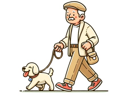 Illustration, un chien, grand-père, une promenade, 