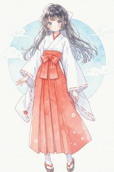 巫女さんの女の子のイラスト2