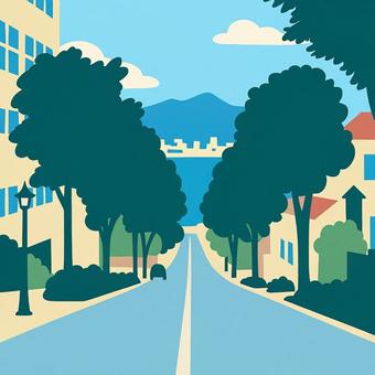 海へ伸びる道 函館八幡坂の絶景 海へ伸びる道 函館八幡坂の絶景 函館,八幡坂,坂道,風景,イラスト,シンプル,ポップ,ベクター,デザイン素材,海のイラスト素材