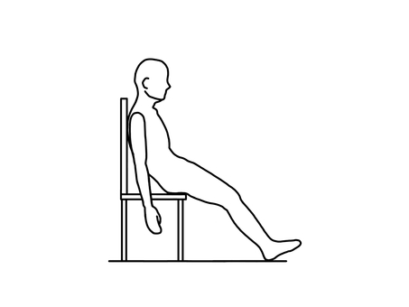 足を伸ばして椅子からずり落ちそうに座る人 足を伸ばして椅子からずり落ちそうに座る人 座位,悪姿勢,骨盤後傾,横向き,線画,白黒のイラスト素材