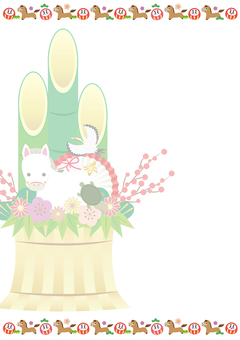 午年馬とだるまの門松背景フレーム 縦 年賀,お正月,フレーム,午,ポップ,門松,午年,ポスター,馬,縁起物のイラスト素材