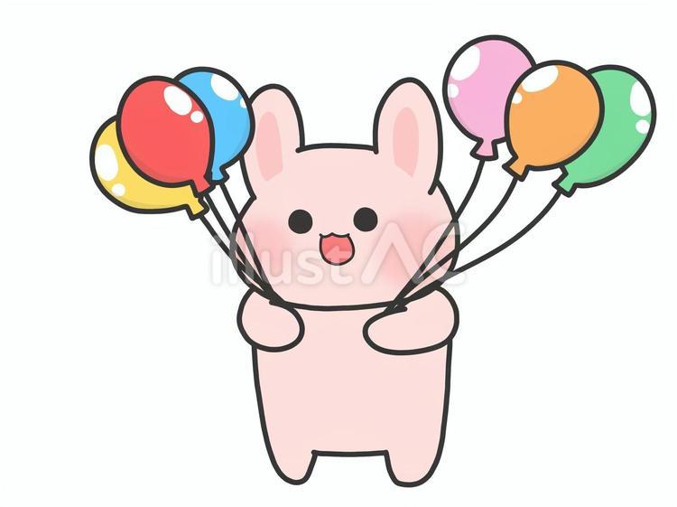 たくさんの風船を持つゆるうさぎ ゆるい,かわいい,うさぎのイラスト素材