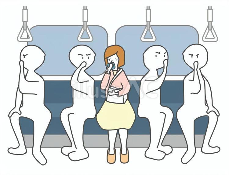 電車の中で咳をする女性と車内の空気 電車,女性,咳のイラスト素材