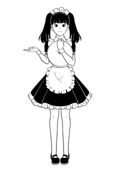 メイドカフェへ案内する女の子のイラスト メイド,カフェ,案内,萌え,喫茶店,飲食店,女の子,全身,トレー,ツインテールのイラスト素材