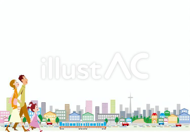 ファミリー　家族　町 町イメージ,町イベント,町並み素材のイラスト素材