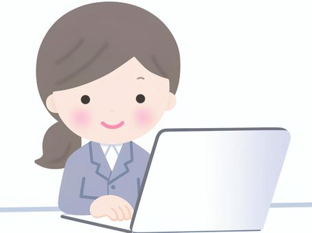 ノートパソコンを使っているスーツの女性１ 女性,人物,スーツ,ol,ノートパソコン,パソコン,pc,デスクワーク,テレワーク,リモートワークのイラスト素材