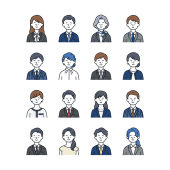 フォーマルな雰囲気の人物アイコンセット 人物,アイコン,男女,ビジネス,フォーマル,カジュアル,経営者,社長,キャリア,エリートのイラスト素材