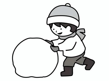 雪だるまを作ろうとする少年、BK 雪だるま,雪,少年,子ども,男の子,小学生,雪玉,冬,帽子,マフラーのイラスト素材