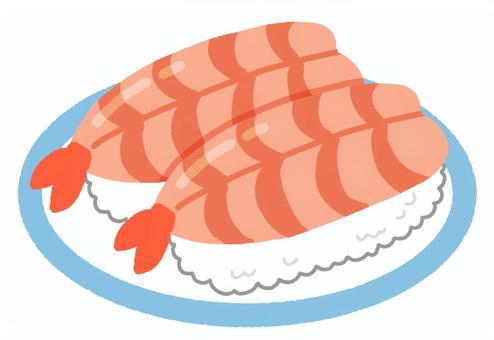 寿司(えび02) 寿司(えび02) 寿司,えび,食べ物,和食,シャリ,日本食,皿,回転寿司のイラスト素材