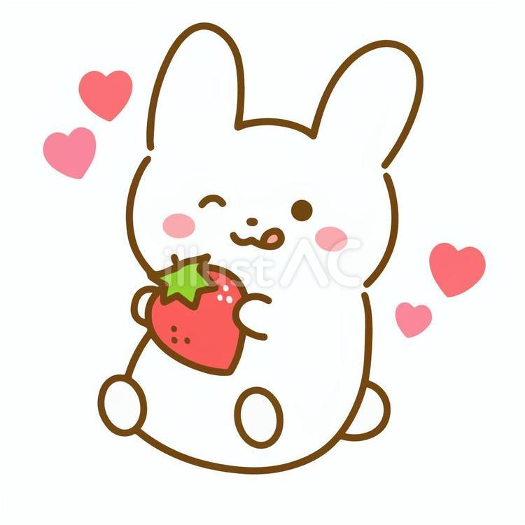 いちごを抱きしめる白うさぎとハート 白うさぎ,うさぎ,小動物のイラスト素材
