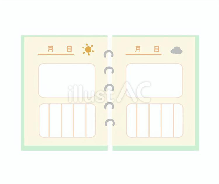 かわいい絵日記帳 絵日記,見開き,ノートのイラスト素材