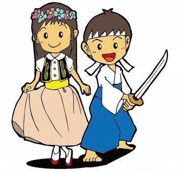 おゆうぎかい 子ども,男の子,女の子,袴,幼稚園,保育園,こども園,園児,視覚支援,絵カードのイラスト素材